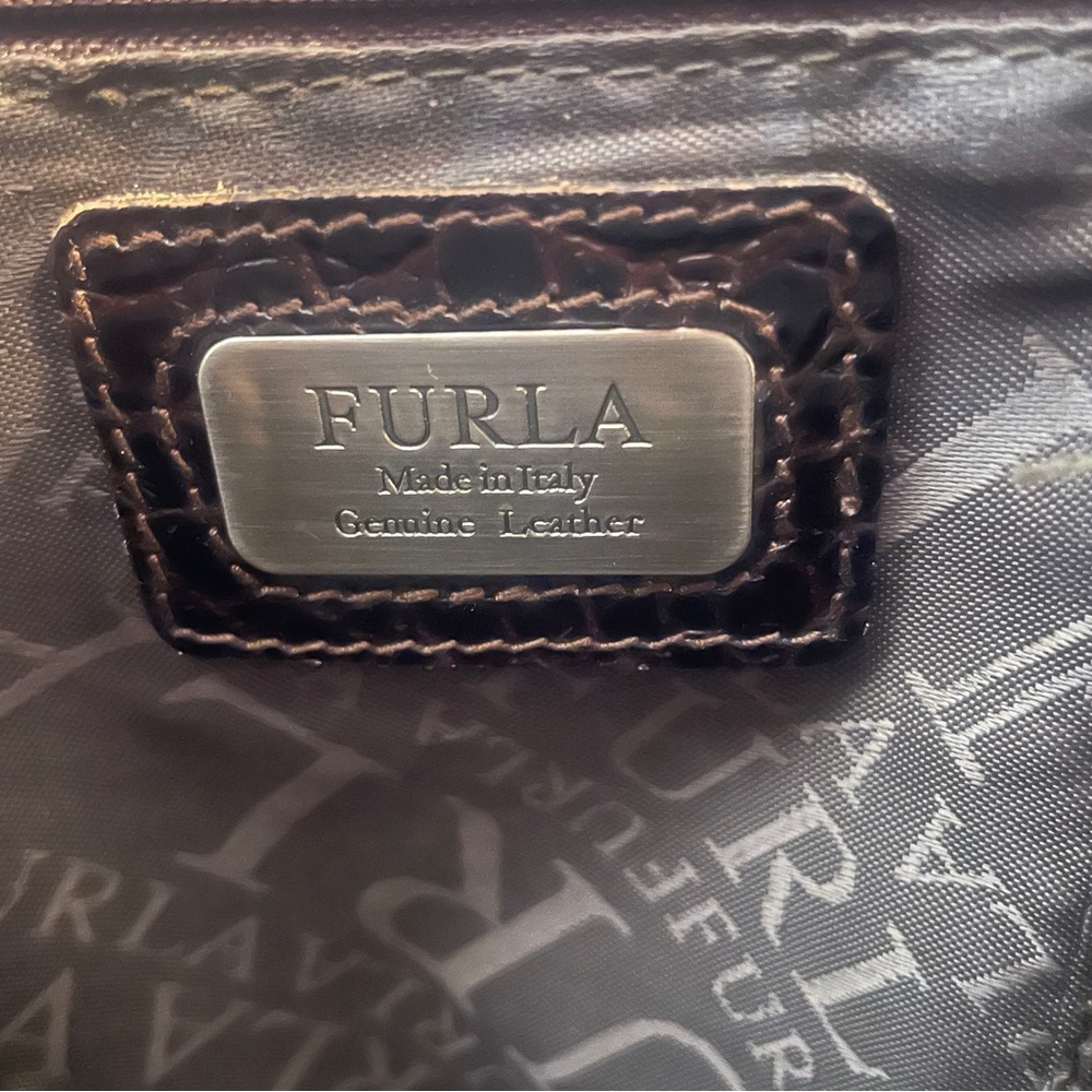 Gorgeous Authentic Vintage Brown FURLA Croc Bag/ purse, Inside immaculat… - Picture 3 of 6